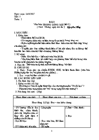Giáo án Ngữ văn Lớp 8 - Tuần 2 - Năm học 2017-2018 - Trường THCS Ngô Quang Nhã
