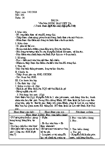 Giáo án Ngữ văn Lớp 8 - Tuần 26 - Năm học 2017-2018 - Trường THCS Ngô Quang Nhã