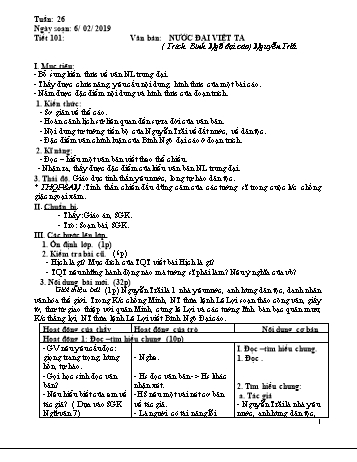Giáo án Ngữ văn Lớp 8 - Tuần 26 - Năm học 2018-2019 - Trường THCS Ngô Quang Nhã