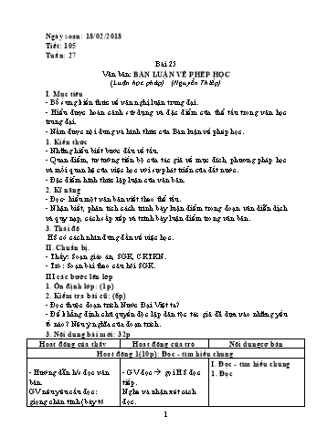 Giáo án Ngữ văn Lớp 8 - Tuần 27 - Năm học 2017-2018 - Trường THCS Ngô Quang Nhã