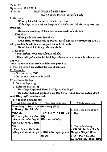 Giáo án Ngữ văn Lớp 8 - Tuần 27 - Năm học 2018-2019 - Trường THCS Ngô Quang Nhã