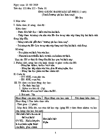 Giáo án Ngữ văn Lớp 8 - Tuần 31 - Năm học 2018-2019 - Trường THCS Ngô Quang Nhã