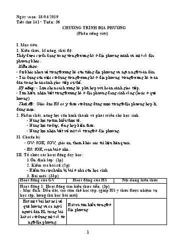 Giáo án Ngữ văn Lớp 8 - Tuần 36 - Năm học 2018-2019 - Trường THCS Ngô Quang Nhã
