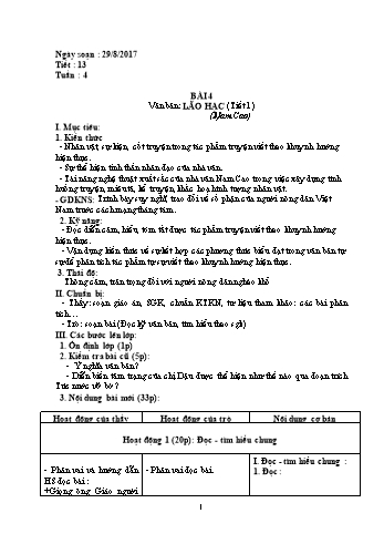 Giáo án Ngữ văn Lớp 8 - Tuần 4 - Năm học 2017-2018 - Trường THCS Ngô Quang Nhã