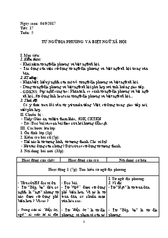 Giáo án Ngữ văn Lớp 8 - Tuần 5 - Năm học 2017-2018 - Trường THCS Ngô Quang Nhã