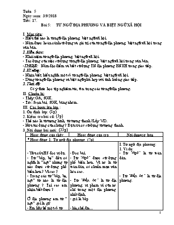 Giáo án Ngữ văn Lớp 8 - Tuần 5 - Năm học 2018-2019 - Trường THCS Ngô Quang Nhã