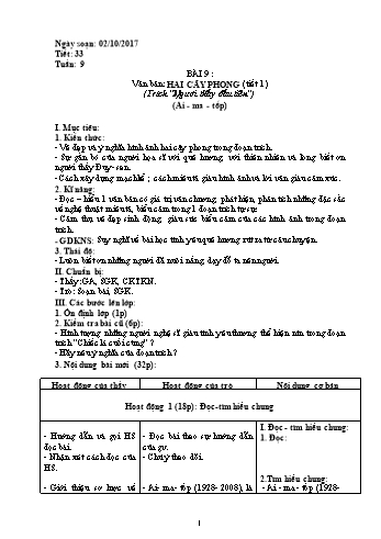 Giáo án Ngữ văn Lớp 8 - Tuần 9 - Năm học 2017-2018 - Trường THCS Ngô Quang Nhã