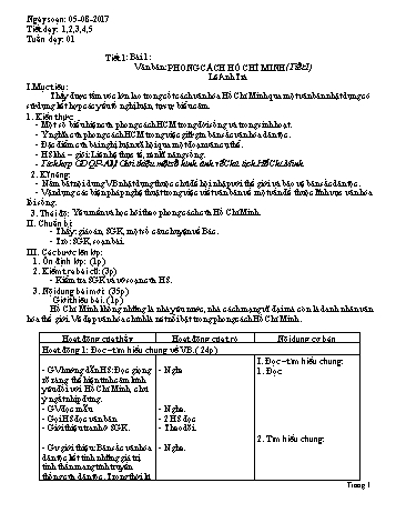 Giáo án Ngữ văn Lớp 9 - Tuần 1 - Năm học 2017-2018 - Trường THCS Ngô Quang Nhã
