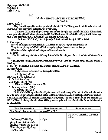 Giáo án Ngữ văn Lớp 9 - Tuần 1 - Năm học 2018-2019 - Trường THCS Ngô Quang Nhã