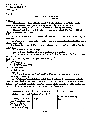 Giáo án Ngữ văn Lớp 9 - Tuần 10 - Năm học 2017-2018 - Trường THCS Ngô Quang Nhã