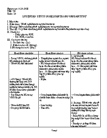Giáo án Ngữ văn Lớp 9 - Tuần 10 - Năm học 2018-2019 - Trường THCS Ngô Quang Nhã