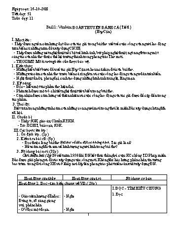 Giáo án Ngữ văn Lớp 9 - Tuần 11 - Năm học 2018-2019 - Trường THCS Ngô Quang Nhã