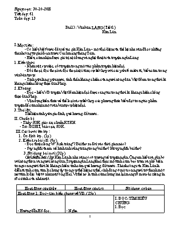 Giáo án Ngữ văn Lớp 9 - Tuần 13 - Năm học 2018-2019 - Trường THCS Ngô Quang Nhã