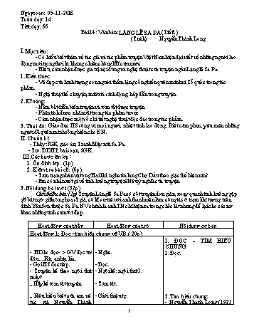 Giáo án Ngữ văn Lớp 9 - Tuần 14 - Năm học 2018-2019 - Trường THCS Ngô Quang Nhã