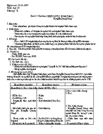 Giáo án Ngữ văn Lớp 9 - Tuần 15 - Năm học 2017-2018 - Trường THCS Ngô Quang Nhã