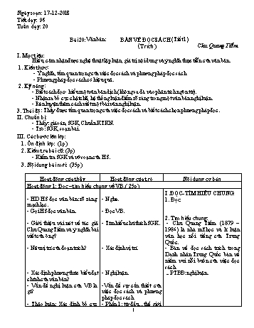 Giáo án Ngữ văn Lớp 9 - Tuần 20 - Năm học 2018-2019 - Trường THCS Ngô Quang Nhã