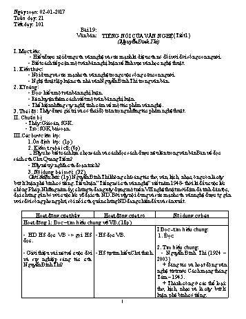 Giáo án Ngữ văn Lớp 9 - Tuần 21 - Năm học 2017-2018 - Trường THCS Ngô Quang Nhã