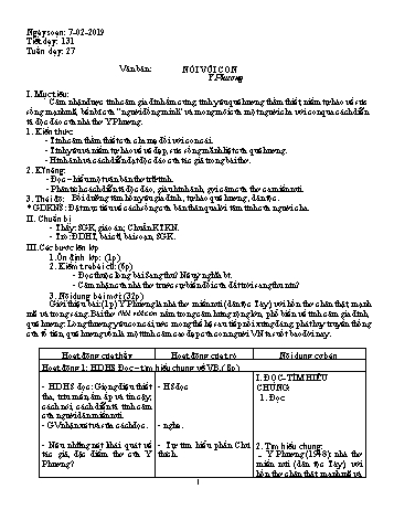 Giáo án Ngữ văn Lớp 9 - Tuần 27 - Năm học 2018-2019 - Trường THCS Ngô Quang Nhã