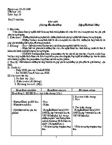 Giáo án Ngữ văn Lớp 9 - Tuần 29 - Năm học 2017-2018 - Trường THCS Ngô Quang Nhã