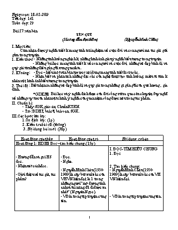 Giáo án Ngữ văn Lớp 9 - Tuần 29 - Năm học 2018-2019 - Trường THCS Ngô Quang Nhã