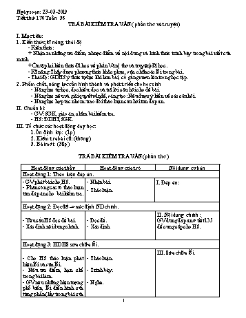 Giáo án Ngữ văn Lớp 9 - Tuần 36 - Năm học 2018-2019 - Trường THCS Ngô Quang Nhã
