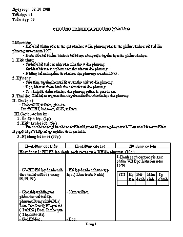 Giáo án Ngữ văn Lớp 9 - Tuần 9 - Năm học 2018-2019 - Trường THCS Ngô Quang Nhã