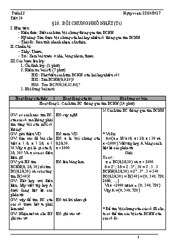 Giáo án Toán Lớp 6 - Tuần 12 - Năm học 2017-2018 - Trường THCS Ngô Quang Nhã