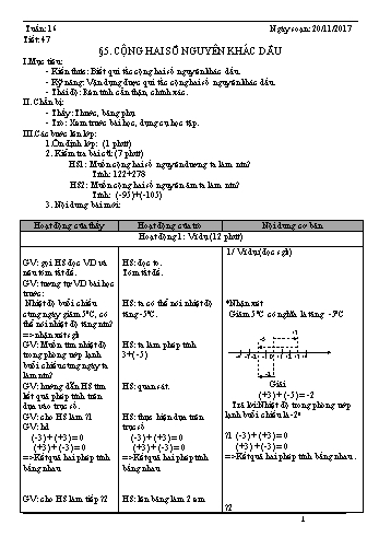 Giáo án Toán Lớp 6 - Tuần 16 - Năm học 2017-2018 - Trường THCS Ngô Quang Nhã
