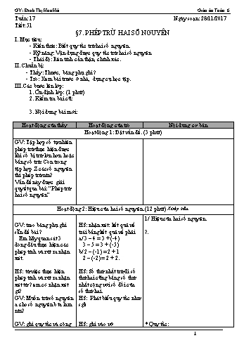 Giáo án Toán Lớp 6 - Tuần 17 - Năm học 2017-2018 - Đinh Thị Hoa Hải