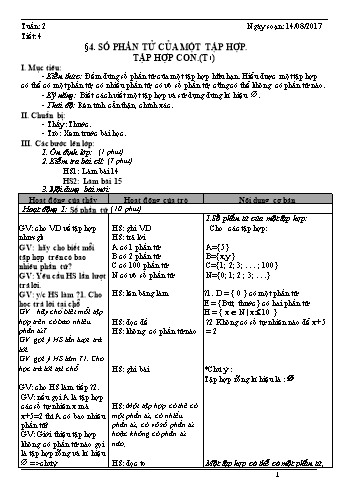 Giáo án Toán Lớp 6 - Tuần 2 - Năm học 2017-2018 - Trường THCS Ngô Quang Nhã