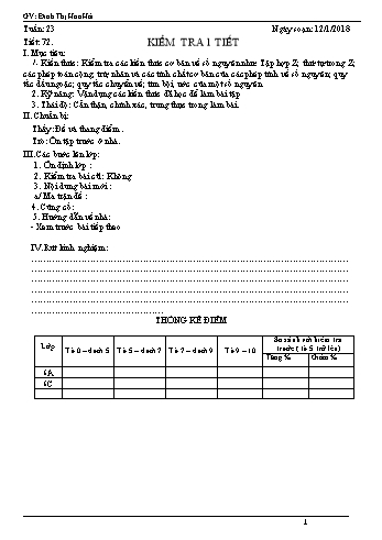 Giáo án Toán Lớp 6 - Tuần 23 - Năm học 2017-2018 - Đinh Thị Hoa Hải