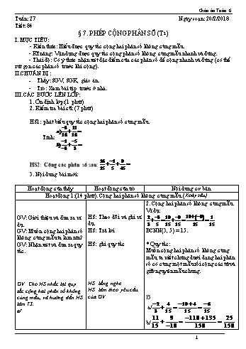 Giáo án Toán Lớp 6 - Tuần 27 - Năm học 2017-2018 - Trường THCS Ngô Quang Nhã