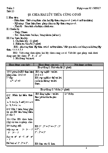 Giáo án Toán Lớp 6 - Tuần 5 - Năm học 2017-2018 - Trường THCS Ngô Quang Nhã