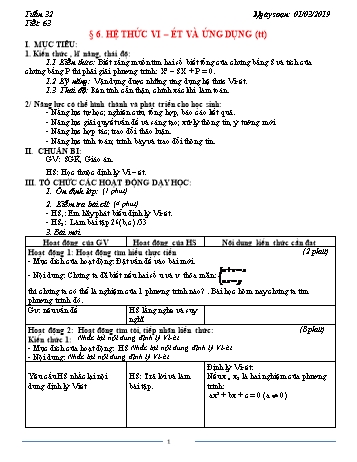 Giáo án Toán Lớp 9 - Tuần 32 - Năm học 2018-2019 - Trường THCS Ngô Quang Nhã