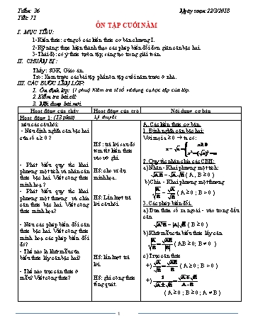 Giáo án Toán Lớp 9 - Tuần 36 - Năm học 2018-2019 - Trường THCS Ngô Quang Nhã