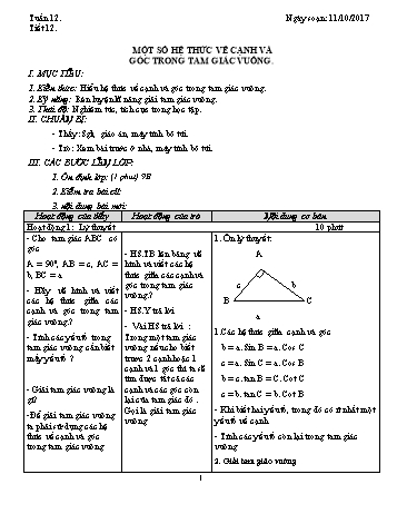 Giáo án Tự chọn Toán Khối 9 - Tuần 12 - Năm học 2017-2018 - Trường THCS Ngô Quang Nhã