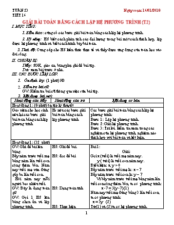 Giáo án Tự chọn Toán Khối 9 - Tuần 23 - Năm học 2017-2018 - Trường THCS Ngô Quang Nhã