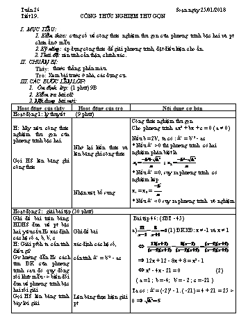 Giáo án Tự chọn Toán Khối 9 - Tuần 26 - Năm học 2017-2018 - Trường THCS Ngô Quang Nhã