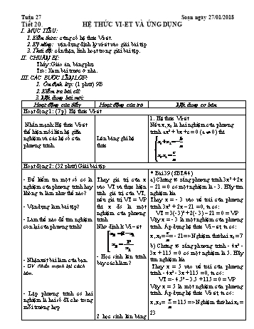 Giáo án Tự chọn Toán Khối 9 - Tuần 27 - Năm học 2017-2018 - Trường THCS Ngô Quang Nhã