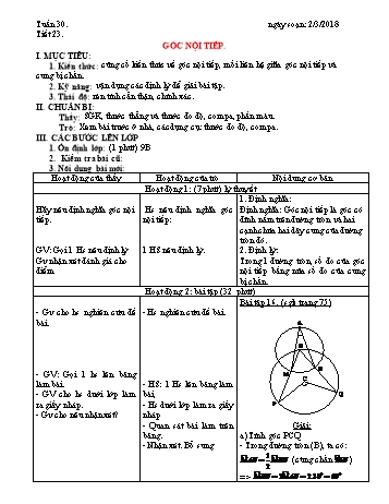 Giáo án Tự chọn Toán Khối 9 - Tuần 30 - Năm học 2017-2018 - Trường THCS Ngô Quang Nhã