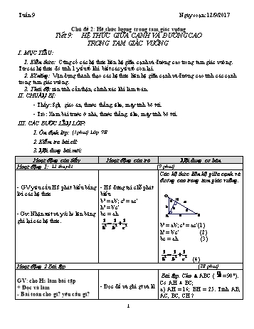 Giáo án Tự chọn Toán Khối 9 - Tuần 9 - Năm học 2017-2018 - Trường THCS Ngô Quang Nhã