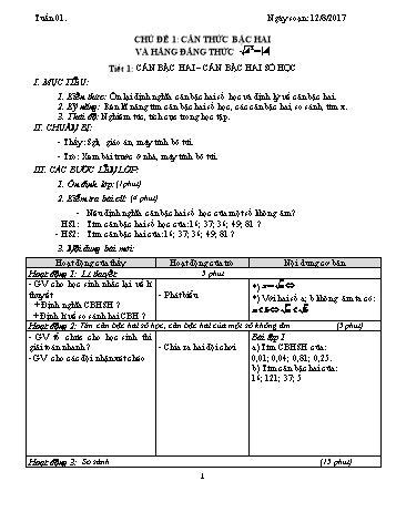 Giáo án Tự chọn Toán Lớp 9 - Tuần 1 - Năm học 2017-2018 - Trường THCS Ngô Quang Nhã