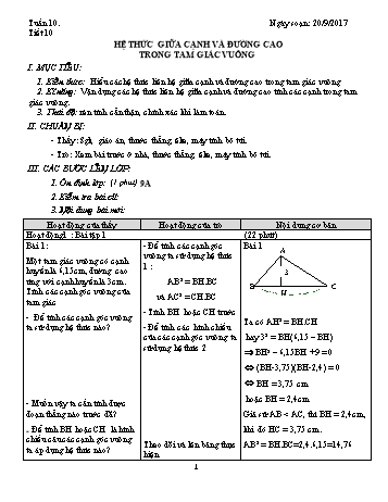 Giáo án Tự chọn Toán Lớp 9 - Tuần 10 - Năm học 2017-2018 - Trường THCS Ngô Quang Nhã