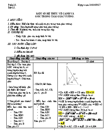Giáo án Tự chọn Toán Lớp 9 - Tuần 12 - Năm học 2017-2018 - Trường THCS Ngô Quang Nhã