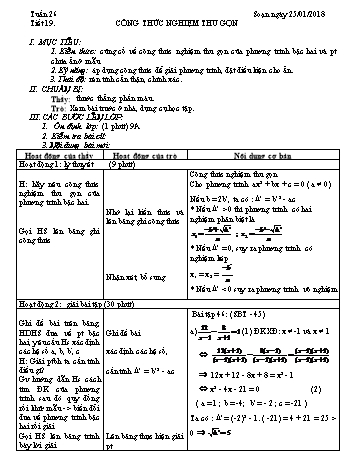 Giáo án Tự chọn Toán Lớp 9 - Tuần 26 - Năm học 2017-2018 - Trường THCS Ngô Quang Nhã
