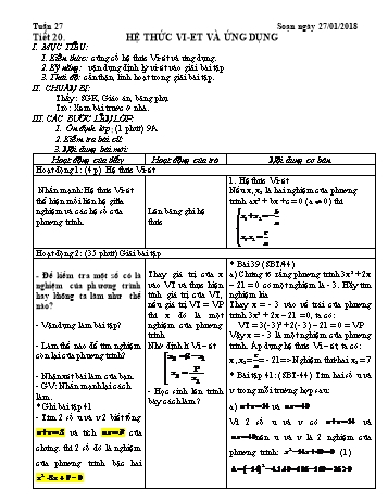 Giáo án Tự chọn Toán Lớp 9 - Tuần 27 - Năm học 2017-2018 - Trường THCS Ngô Quang Nhã