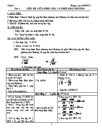Giáo án Tự chọn Toán Lớp 9 - Tuần 4 - Năm học 2017-2018 - Trường THCS Ngô Quang Nhã