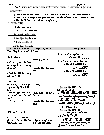 Giáo án Tự chọn Toán Lớp 9 - Tuần 5 - Năm học 2017-2018 - Trường THCS Ngô Quang Nhã