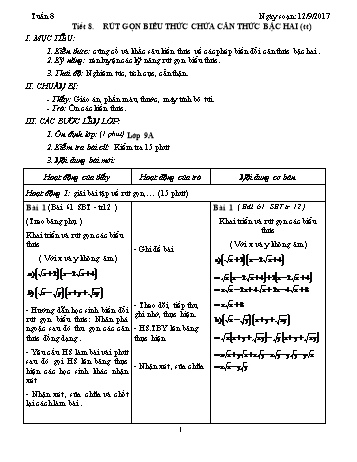 Giáo án Tự chọn Toán Lớp 9 - Tuần 8 - Năm học 2017-2018 - Trường THCS Ngô Quang Nhã