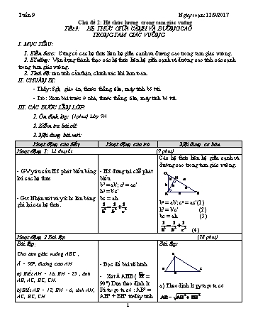 Giáo án Tự chọn Toán Lớp 9 - Tuần 9 - Năm học 2017-2018 - Trường THCS Ngô Quang Nhã